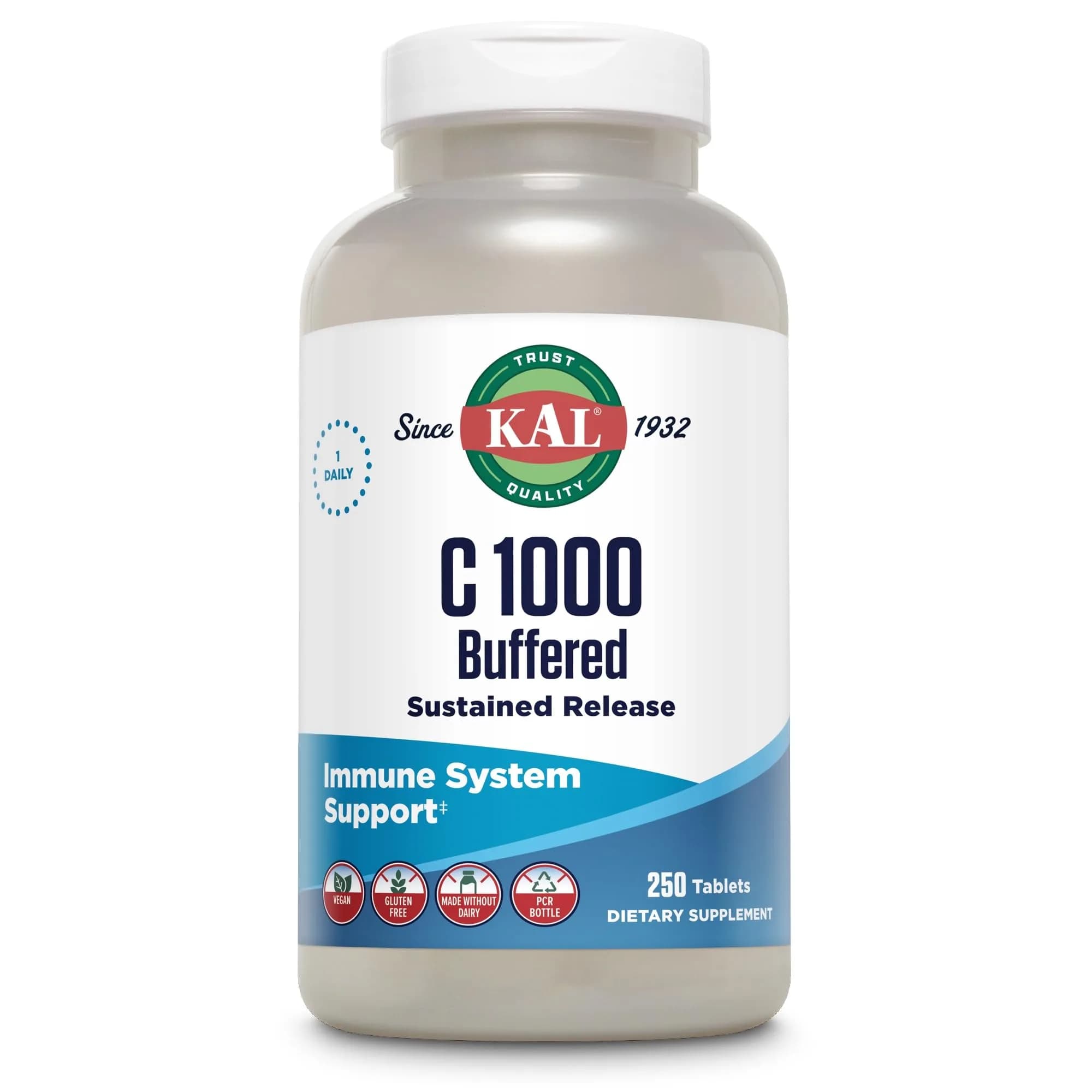 KAL C 1000 Buffered Sustained Release Vitamin C Tablets 1000mg 250 Count | Immune Support Powerhouse — No Color
