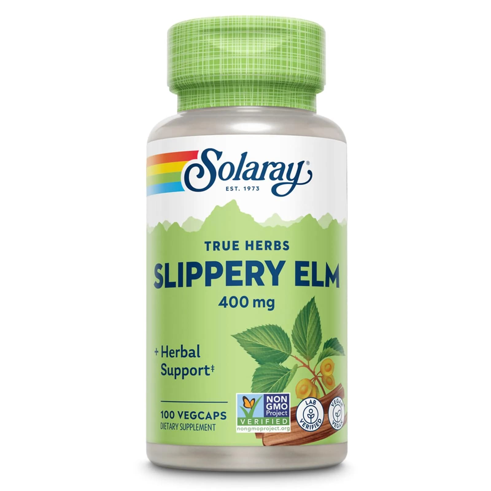 Solaray Slippery Elm Bark 400 mg | Vegan Capsules for Throat & Gut Support — No Color