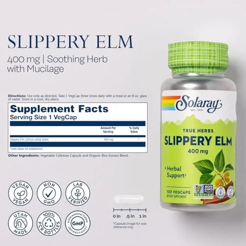 Solaray Slippery Elm Bark 400 mg | Vegan Capsules for Throat & Gut Support thumbnail 3