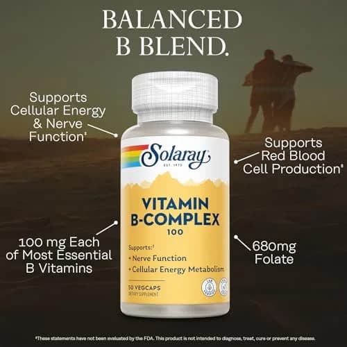 SOLARAY Vitamin B Complex 100mg | Vegan Capsules for Energy & Nerve Support (50 VegCaps) thumbnail 3
