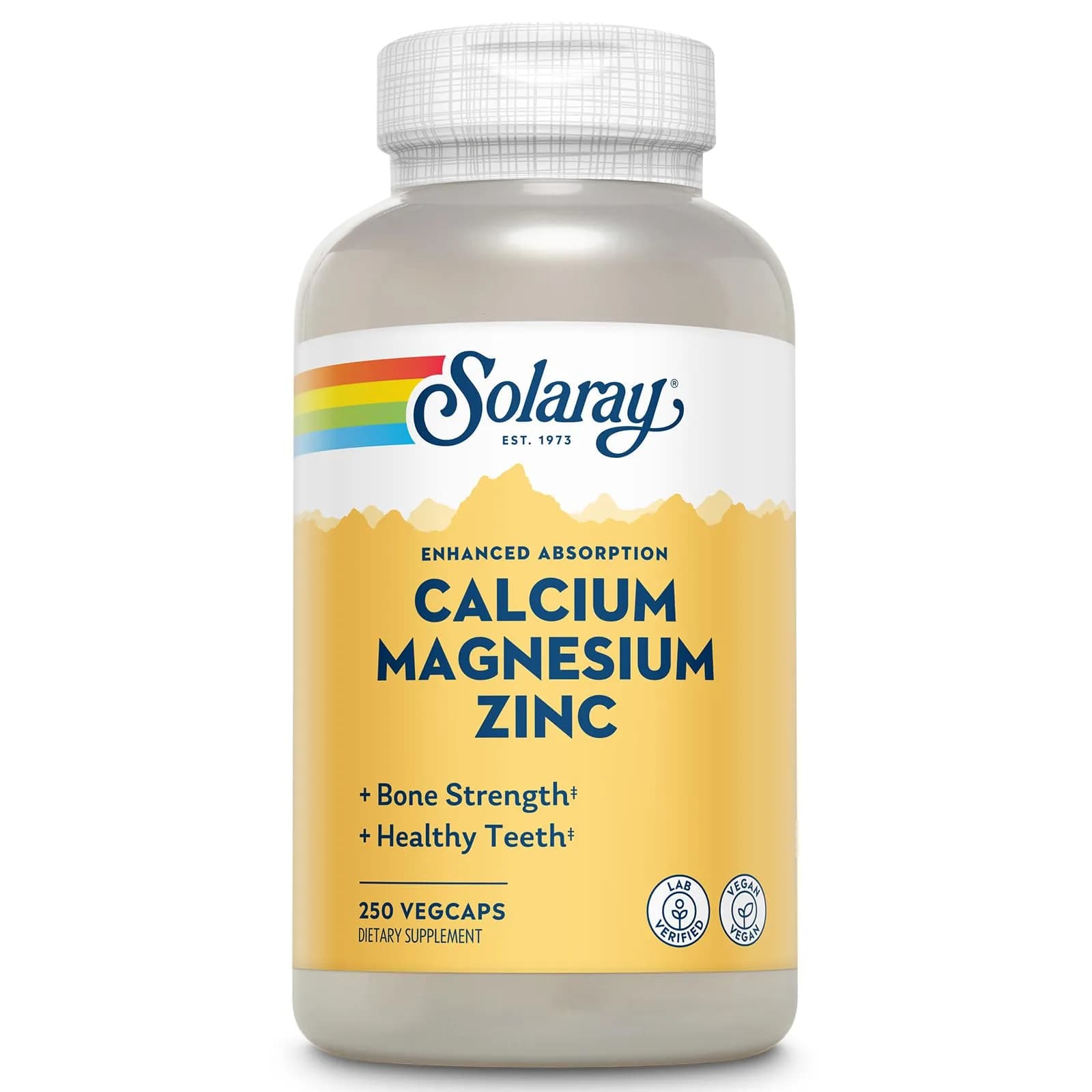 SOLARAY Calcium Magnesium Zinc Supplement - 1000mg Calcium, 500mg Magnesium, 25mg Zinc | Bone & Heart Support — No Color