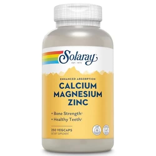 SOLARAY Calcium Magnesium Zinc Supplement - 1000mg Calcium, 500mg Magnesium, 25mg Zinc | Bone & Heart Support thumbnail 1