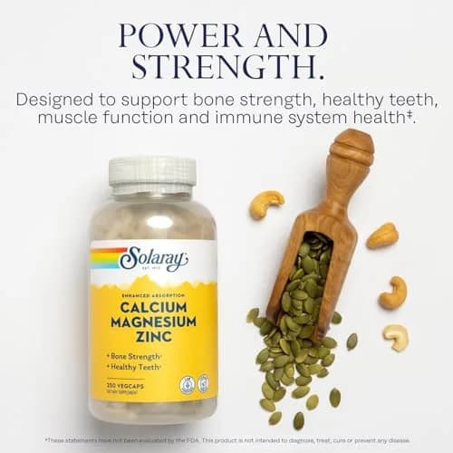 SOLARAY Calcium Magnesium Zinc Supplement - 1000mg Calcium, 500mg Magnesium, 25mg Zinc | Bone & Heart Support thumbnail 3