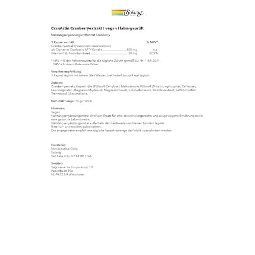 SOLARAY CranActin Cranberry Extract 400 mg | Urinary & Bladder Support, Vegan, 120 VegCaps thumbnail 7