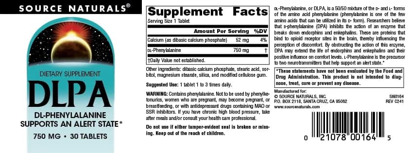 Source Naturals DLPA DL-Phenylalanine 750 mg | Supports Endorphin Levels & Alertness thumbnail 5