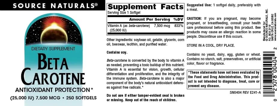 Source Naturals Beta Carotene 7500 mcg (25000 IU) 250mcg (250 Count) | Antioxidant Protection from USA thumbnail 4