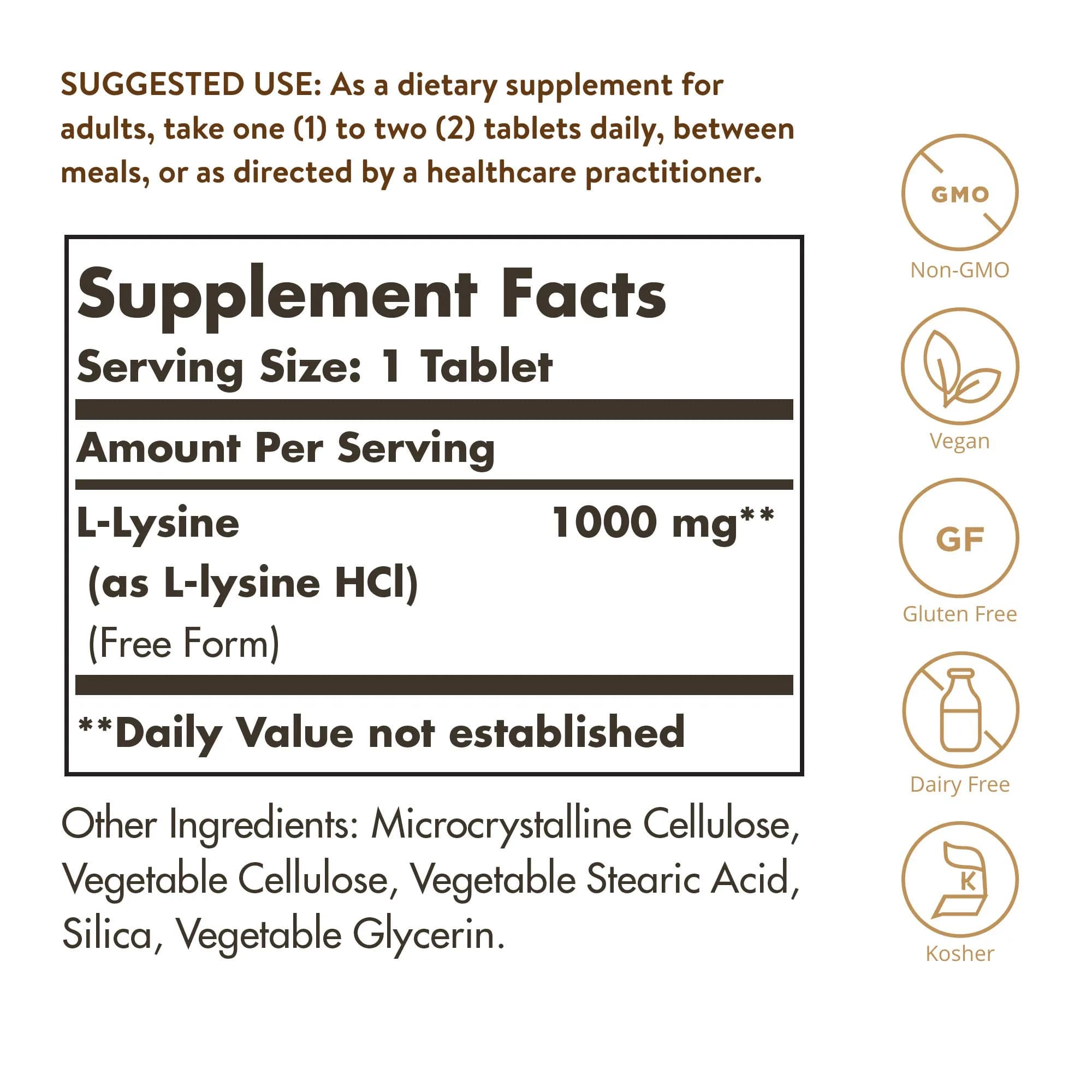 Solgar L-Lysine 1000 mg Tablets, 100 Count (100 Servings) | Supports Healthy Skin Tissue & Collagen Production - view 2