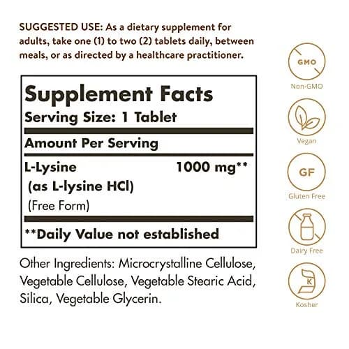 Solgar L-Lysine 1000 mg Tablets, 100 Count (100 Servings) | Supports Healthy Skin Tissue & Collagen Production thumbnail 2