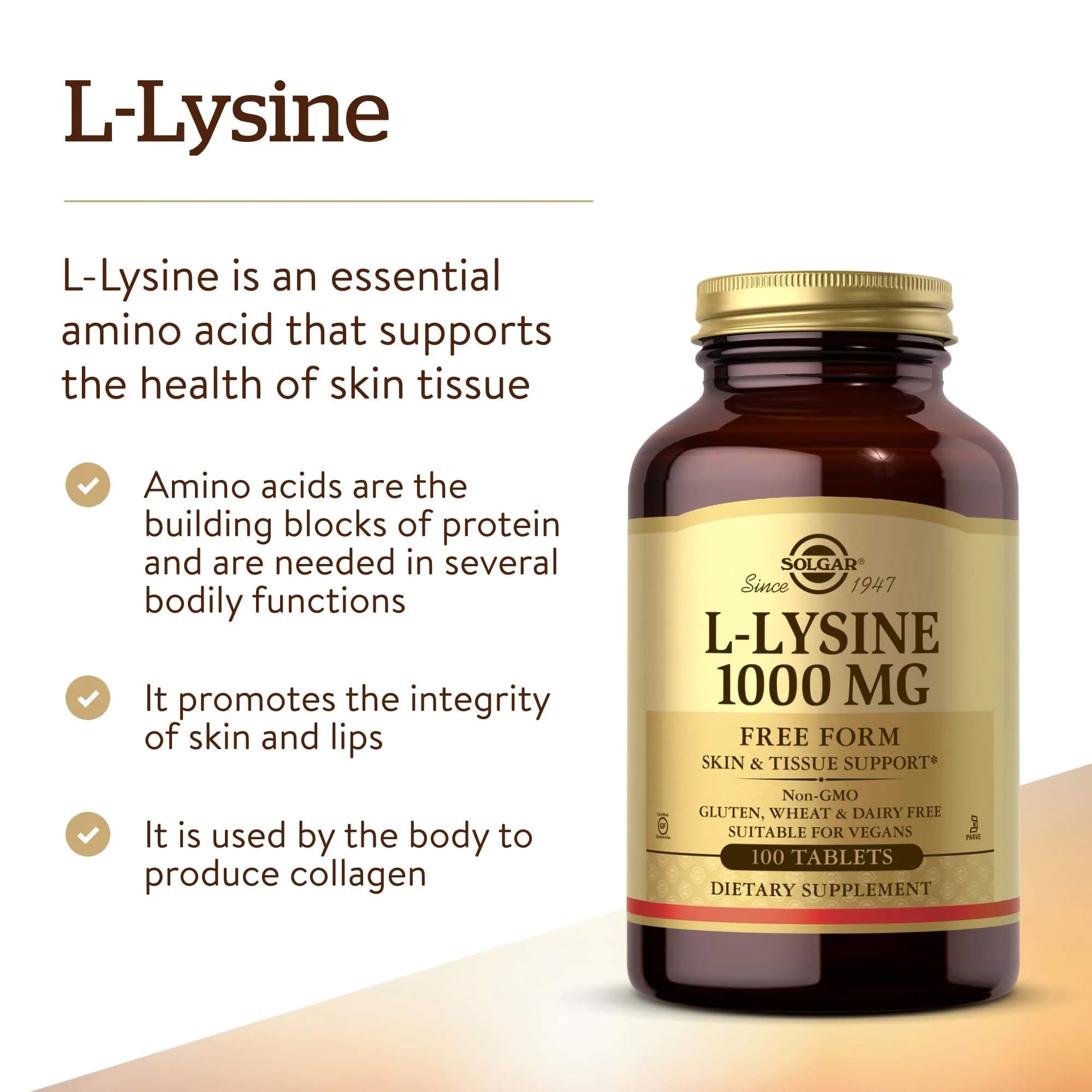 Solgar L-Lysine 1000 mg Tablets, 100 Count (100 Servings) | Supports Healthy Skin Tissue & Collagen Production - view 3