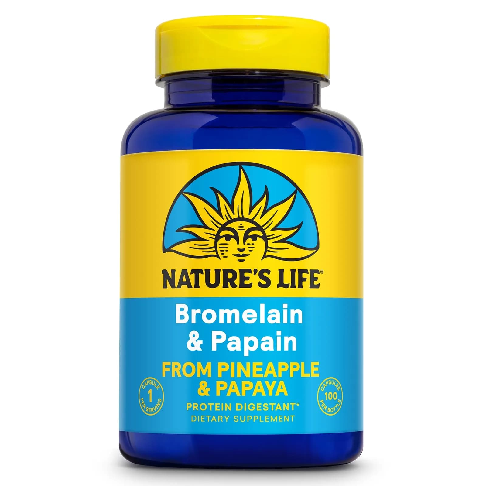 Nature's Life Bromelain & Papain | Digestive Enzymes from Pineapple & Papaya | 250mg | 100 Vegetarian Capsules