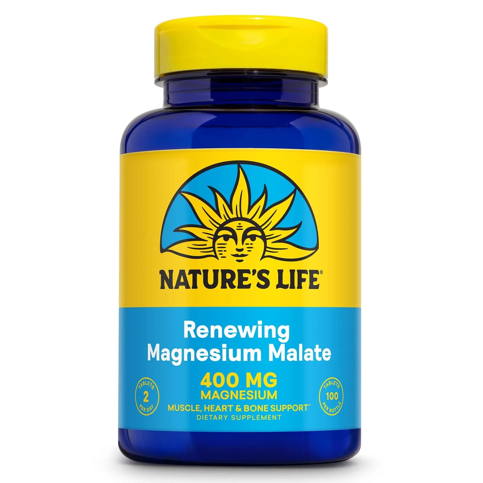 Nature's Life Magnesium Malate 400 mg | Bioavailable Mineral Complex for Bones, Muscles & Heart Support