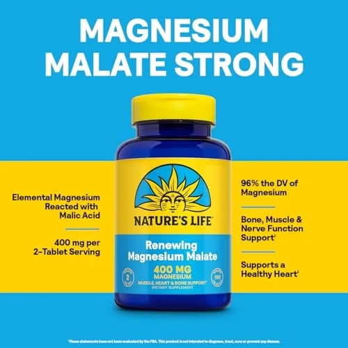 Nature's Life Magnesium Malate 400 mg | Bioavailable Mineral Complex for Bones, Muscles & Heart Support thumbnail 4