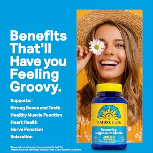Nature's Life Magnesium Malate 400 mg | Bioavailable Mineral Complex for Bones, Muscles & Heart Support thumbnail 3