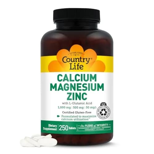 Country Life Calcium Magnesium Zinc with L-Glutamic Acid 250 Tablets | Bone & Muscle Support thumbnail 1