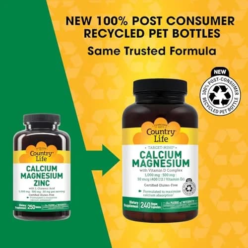 Country Life Calcium Magnesium Zinc with L-Glutamic Acid 250 Tablets | Bone & Muscle Support thumbnail 2