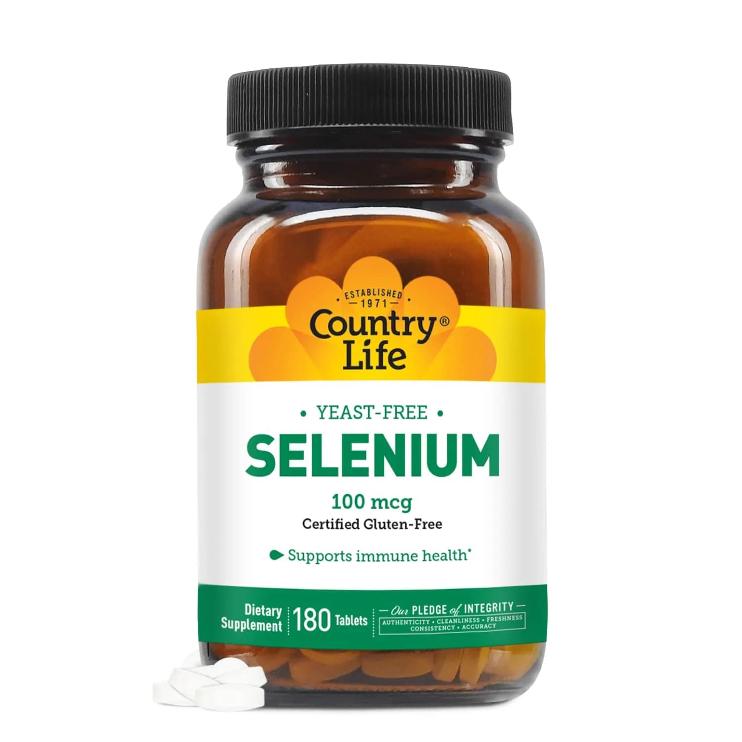 Country Life Selenium 100 mcg Yeast-Free Tablets 180 Count | Supports Immune Health & Acts as Antioxidant — Tablet