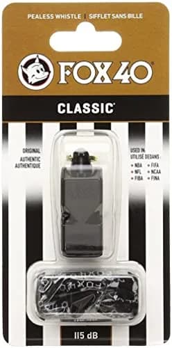 Fox 40 Classic Official Whistle with Break Away Lanyard (Black) | 115 Decibel Pealess Design thumbnail 1