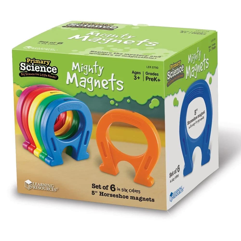 Learning Resources Primary Science Mighty Magnets, Set of 6 | Colorful Horseshoe Magnets for Kids 5+ — Multi-color