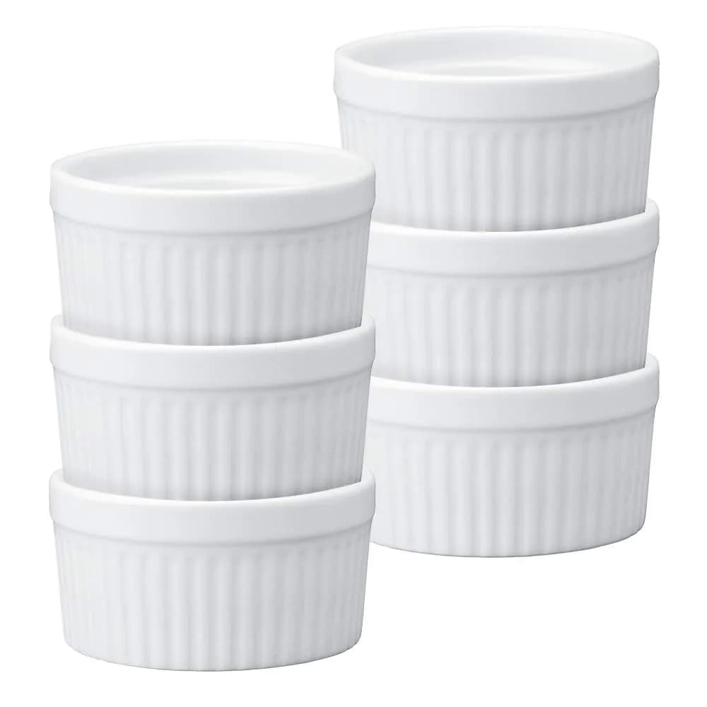 HIC Kitchen Souffle Ramekin Fine Porcelain 8oz Set of 6 | Oven & Microwave Safe - main product image