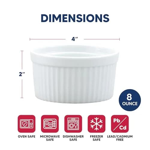 HIC Kitchen Souffle Ramekin Fine Porcelain 8oz Set of 6 | Oven & Microwave Safe thumbnail 6