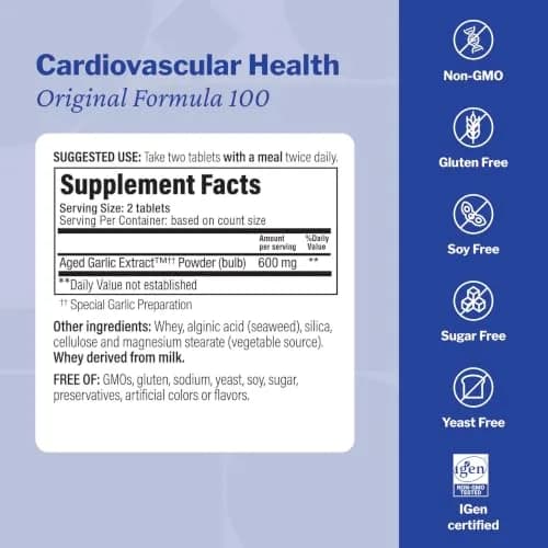 Kyolic Aged Garlic Extract Cardiovascular Health Formula 100, 200 Tablets | Supports Heart Health & Circulation thumbnail 3