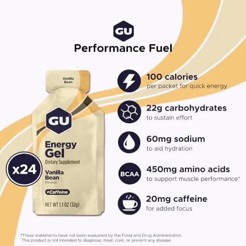 GU Energy Original Sports Nutrition Energy Gel Vanilla Bean 24 Count (1.5 lb / 680 g) | Dual Source Energy for Athletes thumbnail 2