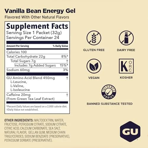 GU Energy Original Sports Nutrition Energy Gel Vanilla Bean 24 Count (1.5 lb / 680 g) | Dual Source Energy for Athletes thumbnail 3