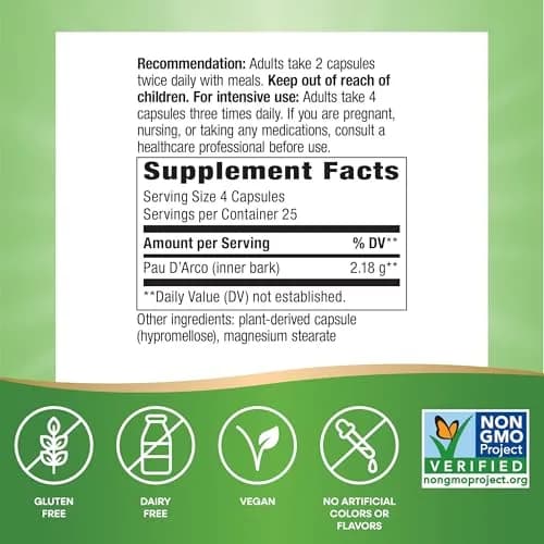 Nature's Way Pau d'Arco Inner Bark Herbal Supplement 100 Count | Traditional South American Herb, Vegan, Gluten-Free thumbnail 5