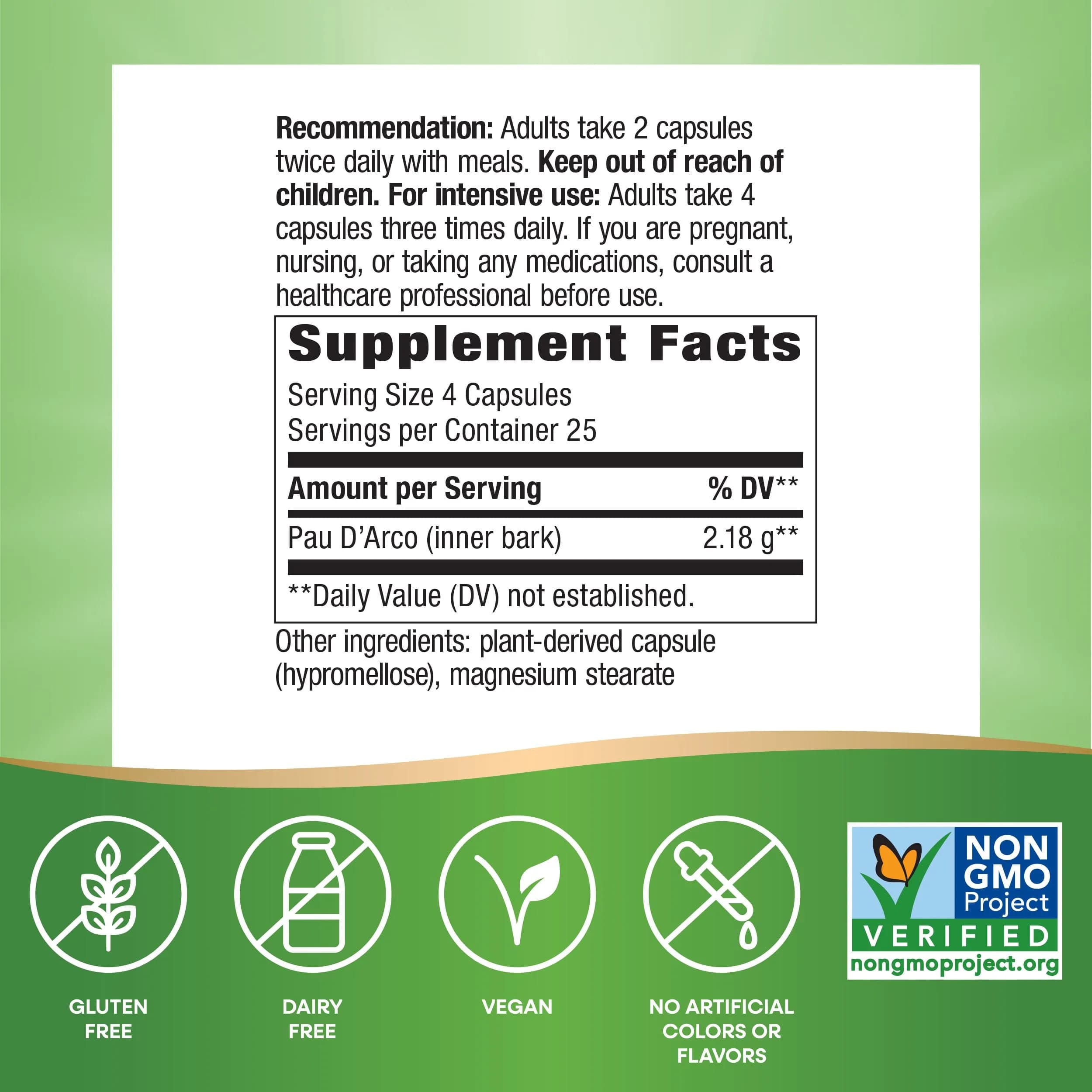 Nature's Way Pau d'Arco Inner Bark Herbal Supplement 100 Count | Traditional South American Herb, Vegan, Gluten-Free - view 5