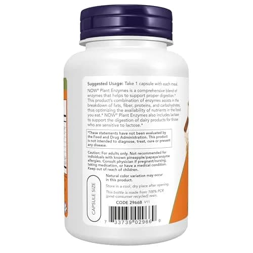 NOW Plant Enzymes Lactase Protease Bromelain 120 Veg Caps | Supports Digestion thumbnail 3