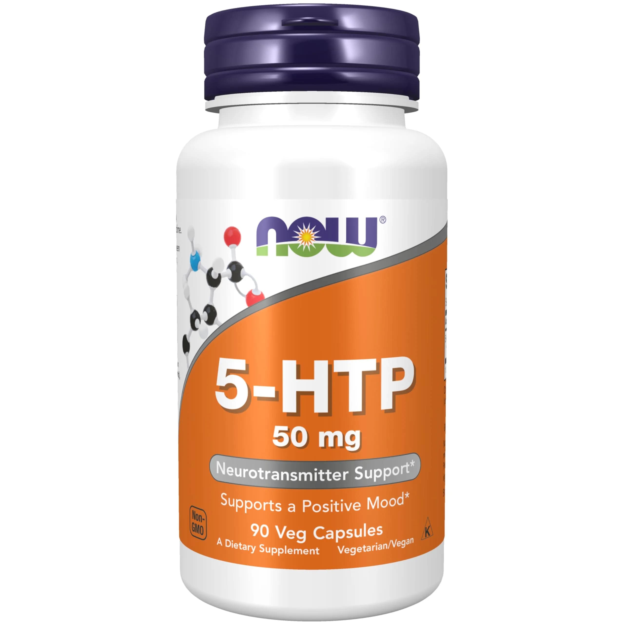 NOW Foods 5-HTP 50 mg Veg Capsules (90 Count) | Neurotransmitter Support for Positive Mood — Light Beige