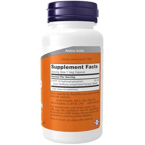 NOW Foods 5-HTP 50 mg Veg Capsules (90 Count) | Neurotransmitter Support for Positive Mood thumbnail 2