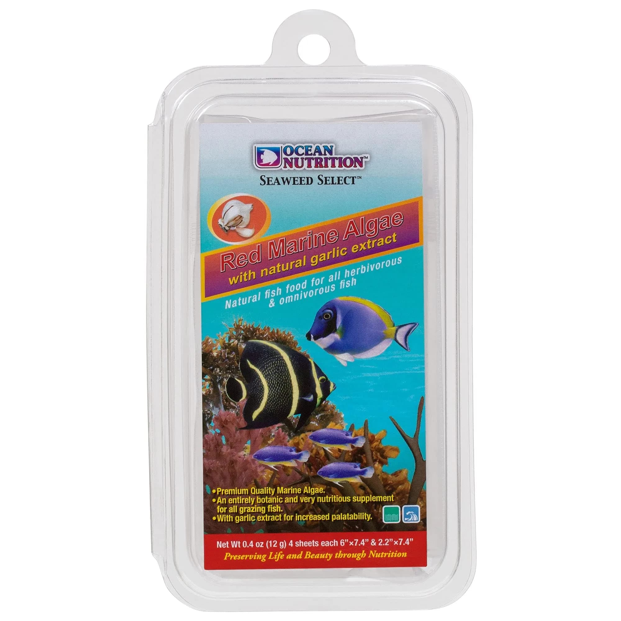 Ocean Nutrition Seaweed Sheets Red Marine Algae 0.4 oz | Natural fish food & color enhancer for marine & freshwater fish