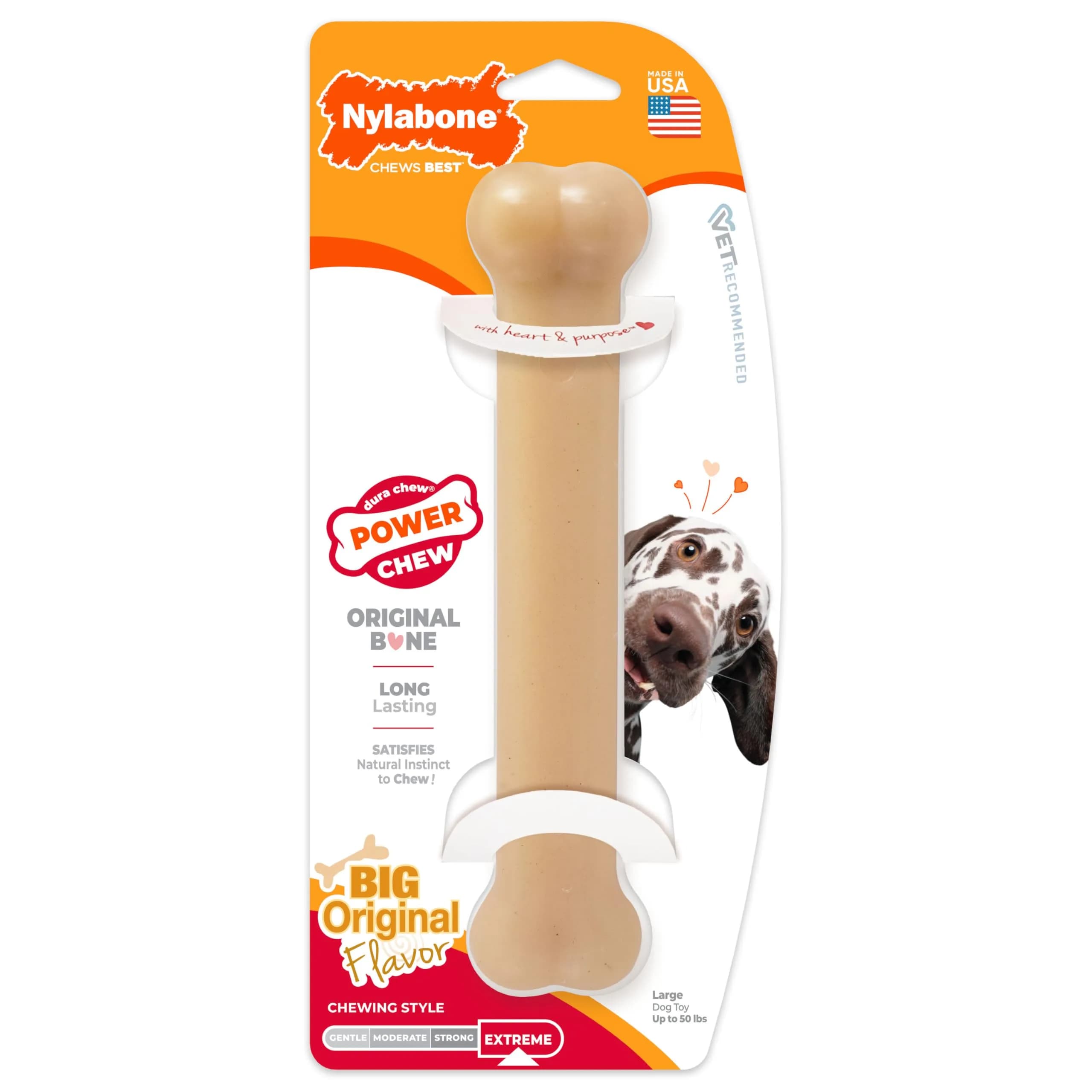 Nylabone Power Chew Original Bone Dog Chew Toy, Large, 7.63 in (19.35 cm) | Durable Nylon Chew for Aggressive Chewers - main product image