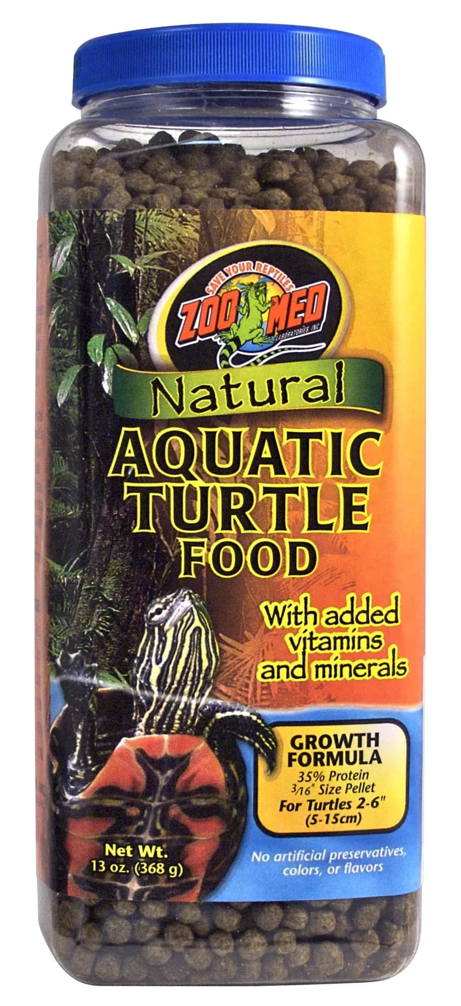 Zoo Med Growth Formula Aquatic Turtle Food Pellets 368 g (13 oz) | Low Protein Floating Pellets for Growth