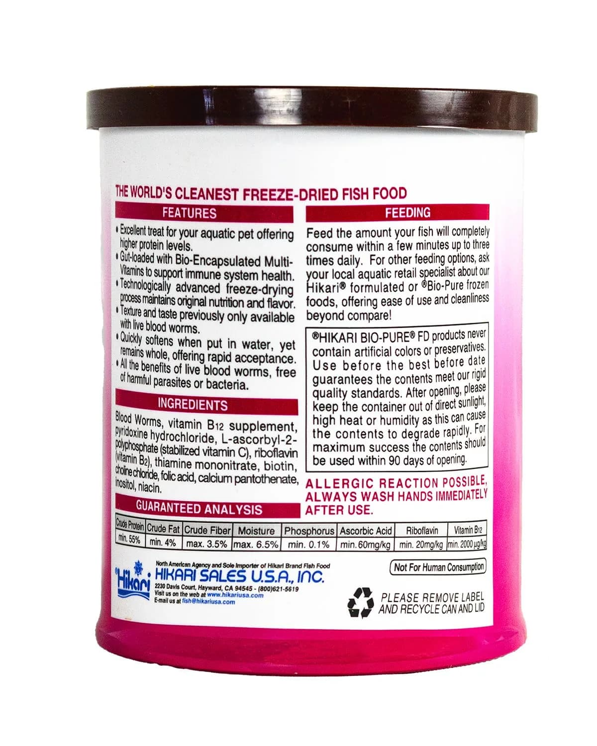 Hikari Bio-Pure Freeze Dried Blood Worms for Pets, 12g (0.42 oz) | All Life Stages Fish Food - view 2
