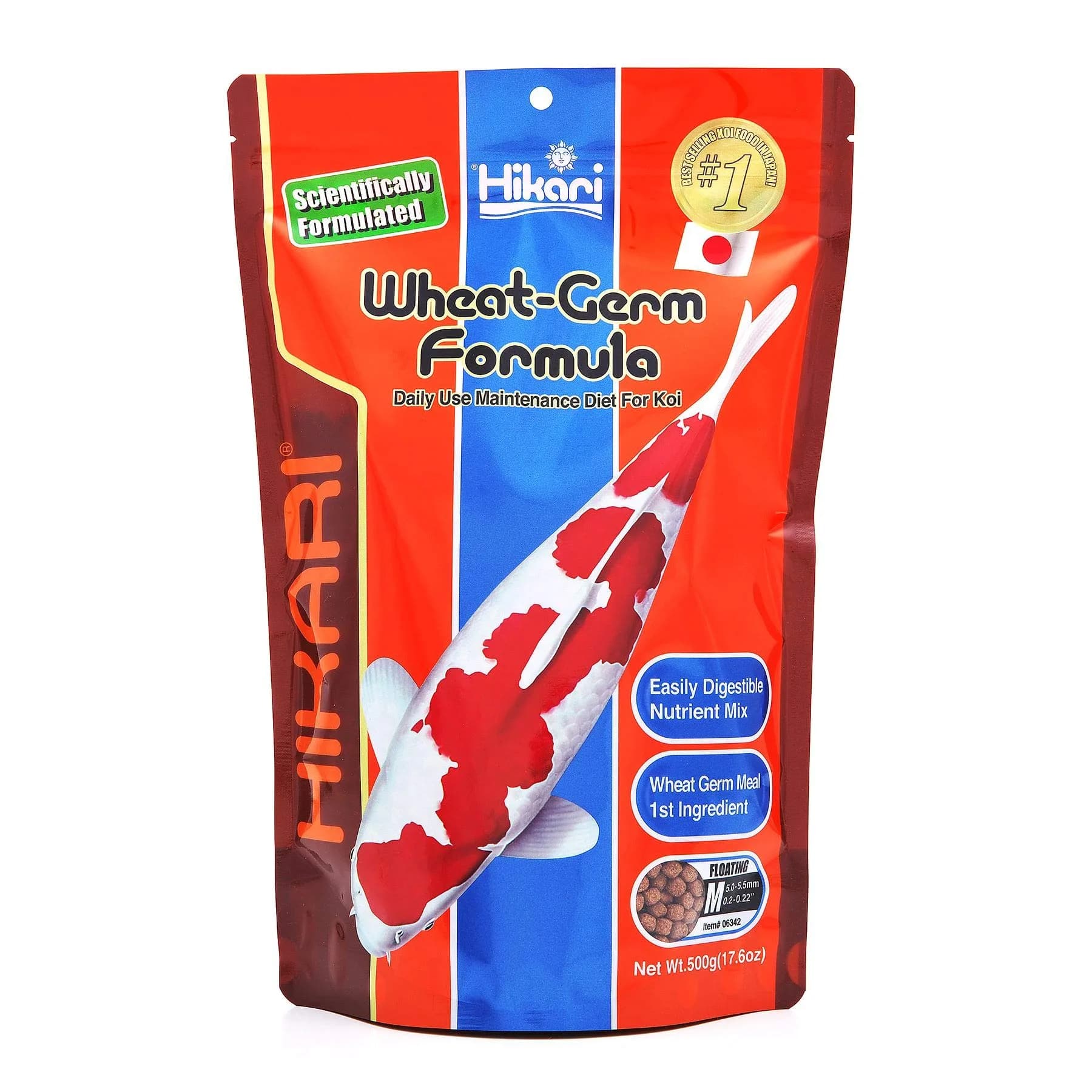 Hikari Wheat Germ Floating Pellets for Koi & Pond Fish, 500g (1.1 lb) | Daily Diet for Cooler Climates — Black