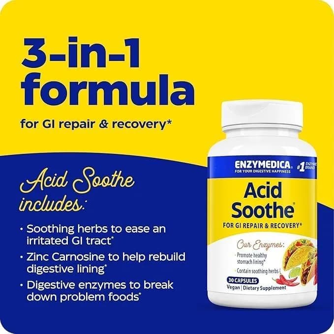 Enzymedica Acid Soothe Supplement for Women & Men - 90 Capsules | Digestive Support with Zinc Carnosine thumbnail 2