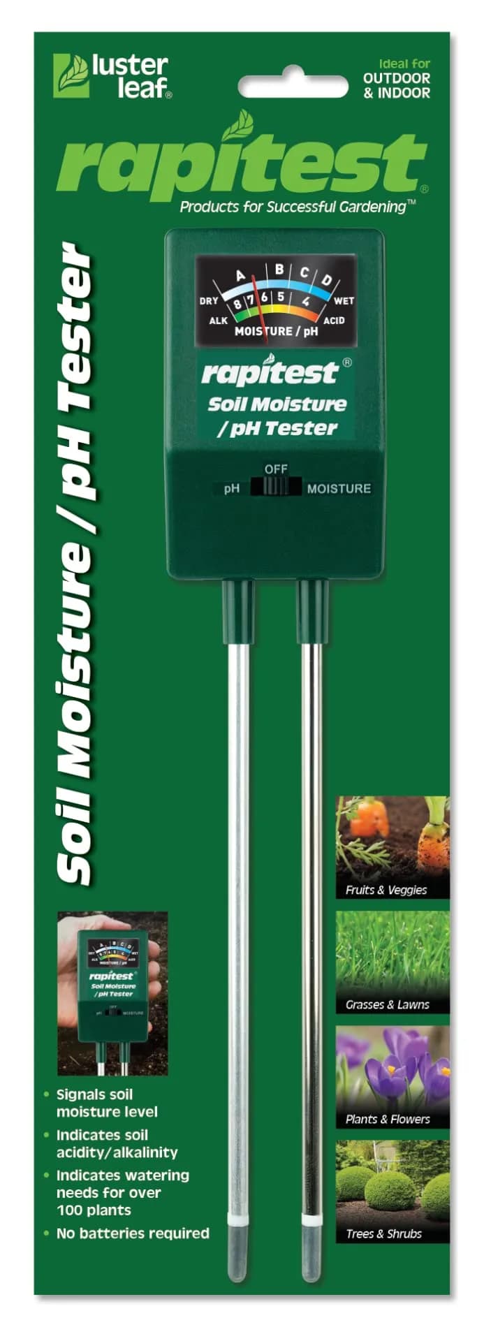 Luster Leaf 1818 Rapitest 4-in-1 Soil pH/Moisture/Fertility/Light Tester, Fertility — Black