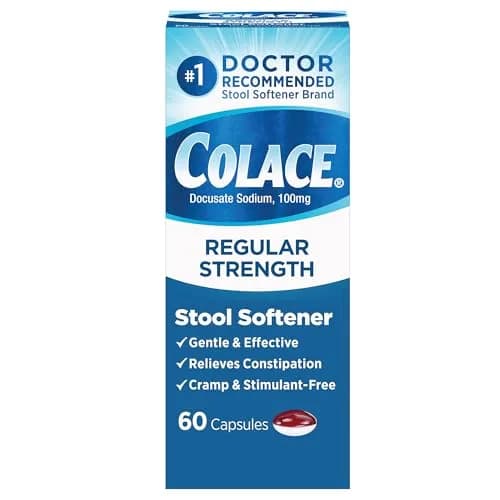 Colace Regular Strength Stool Softener Capsules 100 mg (60 Count) | Gentle Constipation Relief for Adults & Postpartum thumbnail 1
