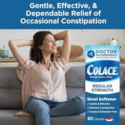 Colace Regular Strength Stool Softener Capsules 100 mg (60 Count) | Gentle Constipation Relief for Adults & Postpartum thumbnail 3