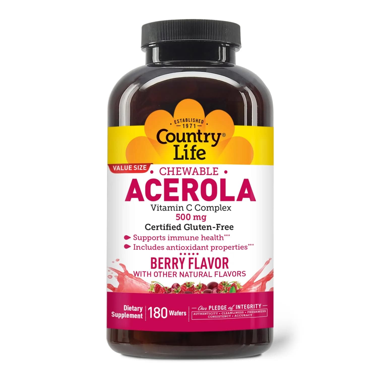 Country Life Acerola Vitamin C Complex 500 mg Chewable Wafers | Supports Immune & Antioxidant Health