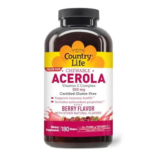 Country Life Acerola Vitamin C Complex 500 mg Chewable Wafers | Supports Immune & Antioxidant Health thumbnail 1