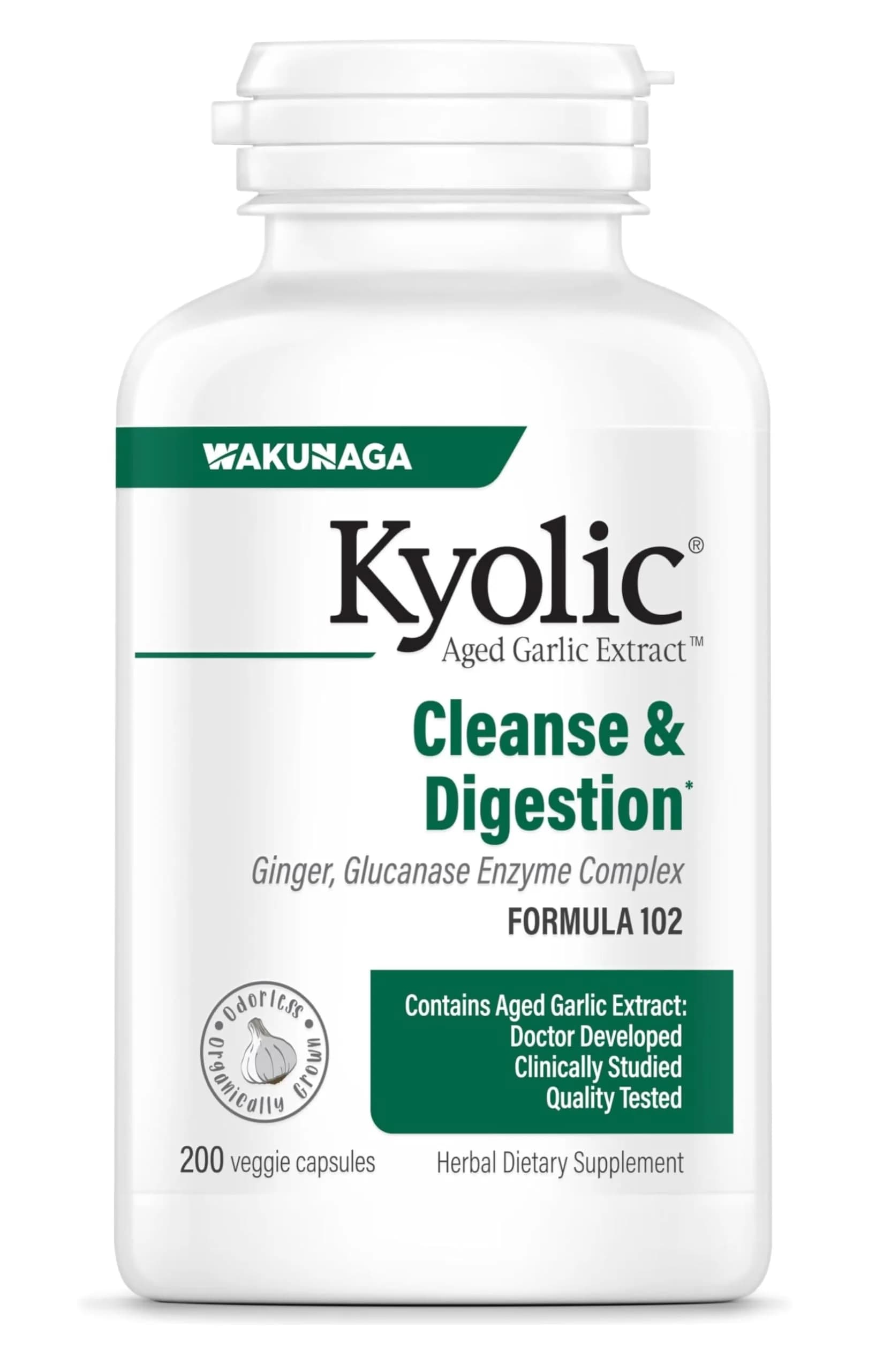 Kyolic Aged Garlic Extract Cleanse & Digestion Formula 102, 200 Capsules | Supports GI Cleansing & Healthy Intestinal Function