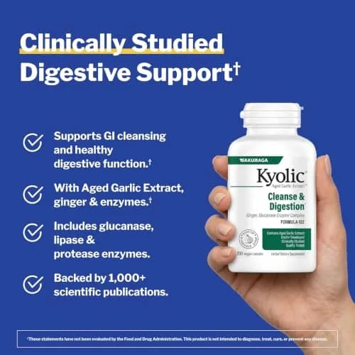 Kyolic Aged Garlic Extract Cleanse & Digestion Formula 102, 200 Capsules | Supports GI Cleansing & Healthy Intestinal Function thumbnail 2
