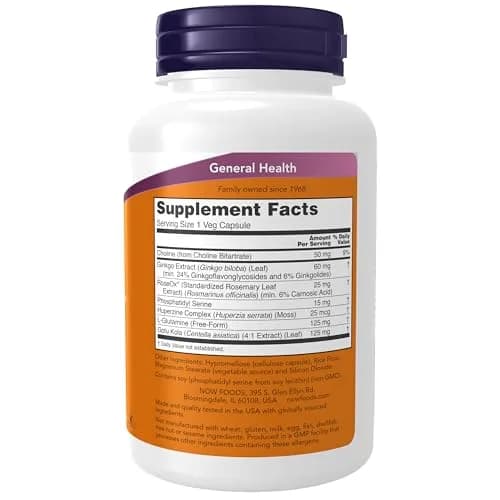 NOW Brain Elevate™ Ginkgo Biloba & RoseOx® 120 Veg Caps | Supports Healthy Cerebral Functions thumbnail 2