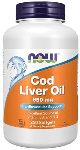 NOW Foods Cod Liver Oil 650 mg, 250 Softgels | Excellent Source of Vitamins A & D-3 thumbnail 1