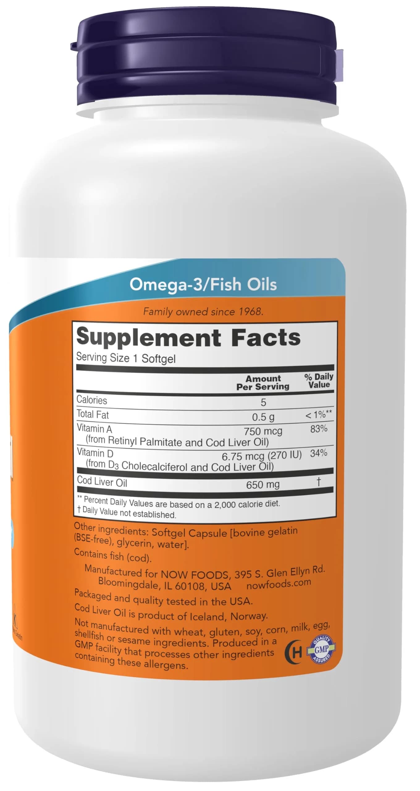 NOW Foods Cod Liver Oil 650 mg, 250 Softgels | Excellent Source of Vitamins A & D-3 - view 2