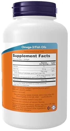 NOW Foods Cod Liver Oil 650 mg, 250 Softgels | Excellent Source of Vitamins A & D-3 thumbnail 2