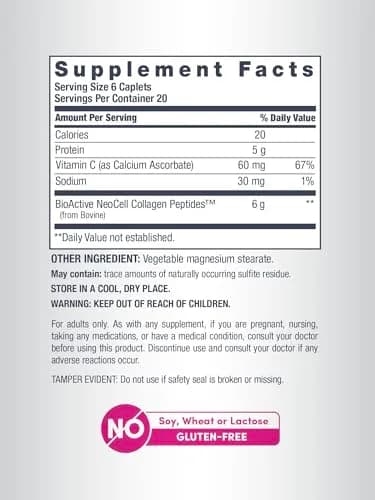 NeoCell Super Collagen with Vitamin C Tablets 120 Count (Pack of 1) | Grass Fed Collagen Peptides for Hair, Skin, Nails & Joints thumbnail 4
